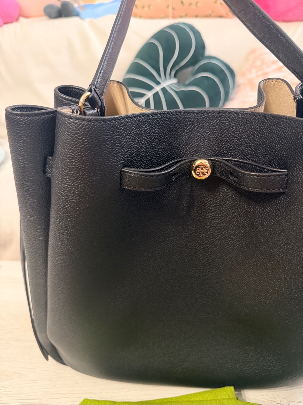 Tory Burch Black Romy Leather Bucket Bag - Picture 6 of 10